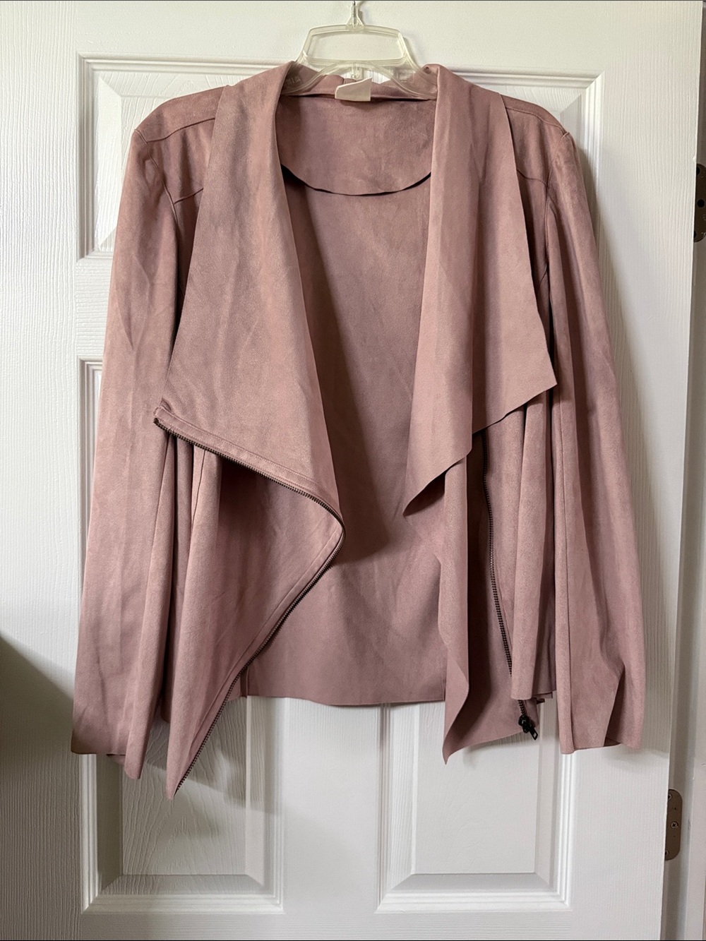 Women's Moto Dusty Rose faux suede Draped Open Front Jacket